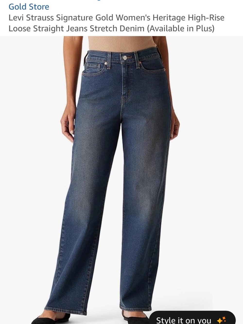 Signature by Levi Strauss Women's High Rise Loose Straight Jeans in Dark Blue